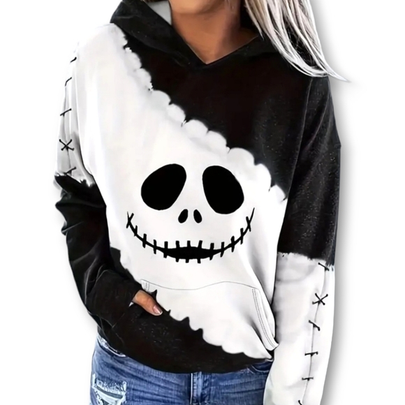Nightmare Before Christmas Jack Skellington Black & White Hoodie Sweatshirt,sz M - Picture 6 of 10
